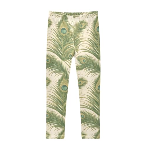 KLL Peacock Feather Pattern Little Girls Basic Leggings Stretchy High Waisted Athleisure Pants Running