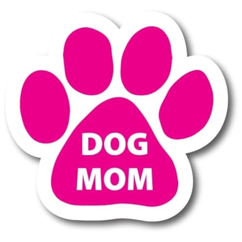 Image of Dog Mom Pink Pawprint Car Magnet 5 Inch, Dog Lover Gift