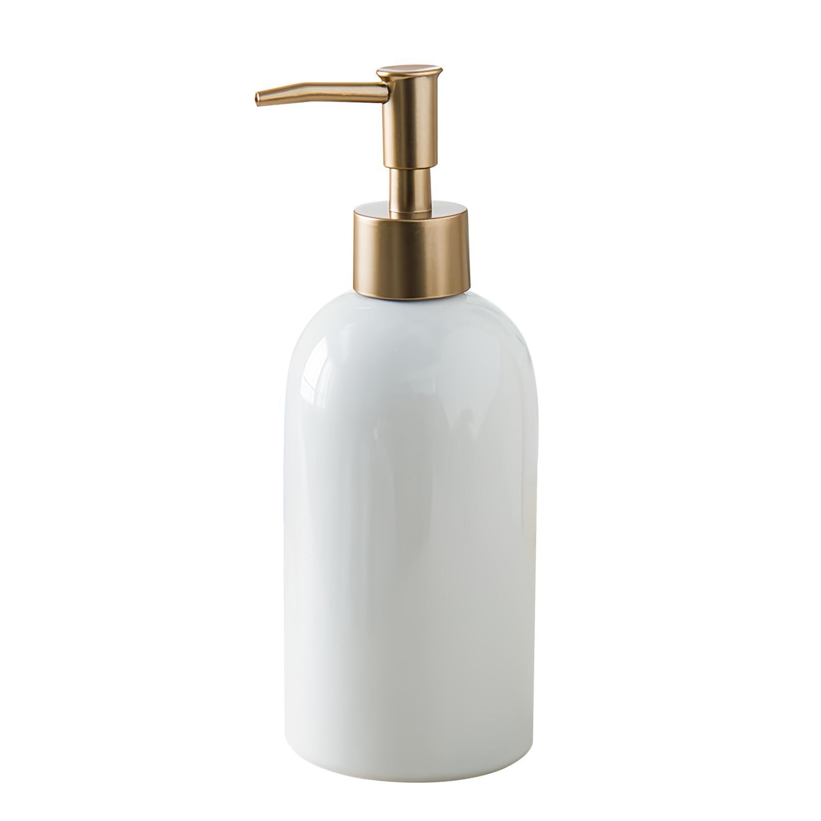 Yofab White Countertop Ceramic Soap Dispenser 400Ml Lotion Bottle With Pump For Barthroom Kitchen Vintage Bathroom Decor(White)