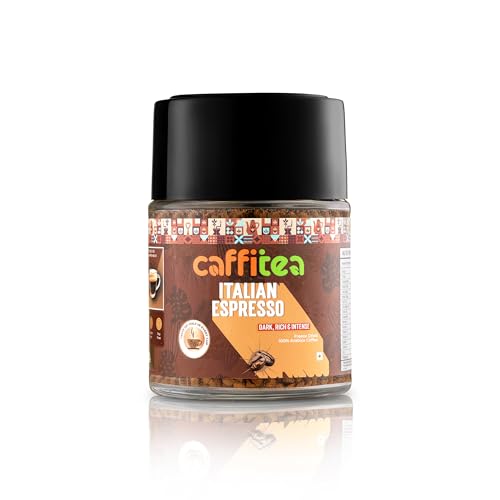 Caffitea Italian Espresso | Pure Freeze Dried Arabica | Premium Instant Coffee | Artisanal Natural Flavours | 50gm Jar | Dark, Rich & Intense | 100% Pure Coffee