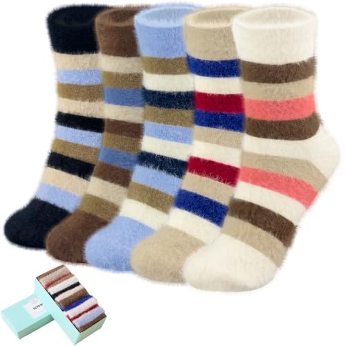 Image of ICEIVY 5 Pair Comfy Fuzzy Warm Winter Cozy Socks Birthday Gifts for Women