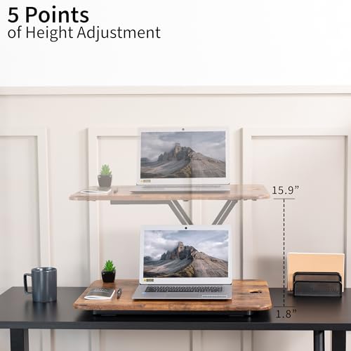 Image of VIVO Ultra-Slim Single Top Height Adjustable Standing Desk Riser, Compact Sit Stand Desktop Converter for Monitor or Laptop, Rustic Vintage Brown, DESK-V001JN