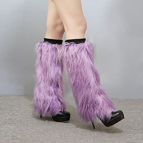 Fuzzy Faux Fur Leg Warmers for Women, Long Boots Shoes Cuff Cover, Knee-length Hipster Warm Sock2
