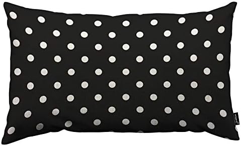 HOSNYE Polka Dot Style Throw Pillow Cover Vintage Black White Spot Doodle Linen Fabric for Couch Bed Sofa Car Waist Cushion Cover 12 x 20 inch Pillow Case