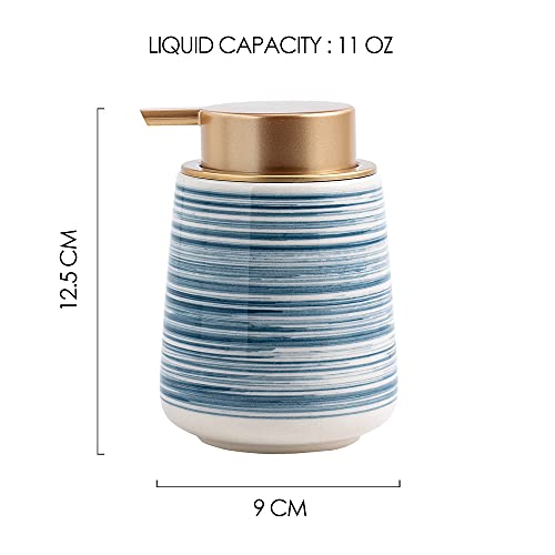 Coffeezone 11 Oz Hand Paint Ceramic Lotion Dispenser Liquid Hand Soap Dispenser Pump Bottle For Kitchen Bathroom (Handpaint Blue) #TOP3