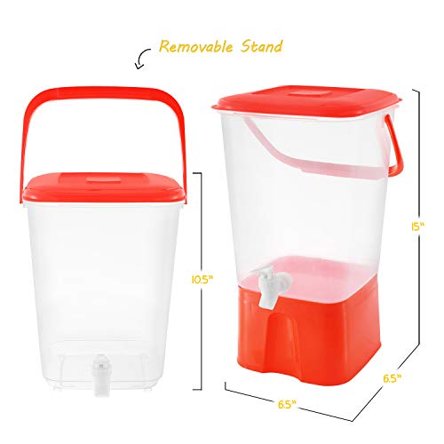 Zilpoo Plastic Beverage Dispenser with Stand & Spigot 2.11 Gallon (8L.) Cold Drink, Lemonade, Iced Tea, Juice Server Container for Parties, BPA Free, Red - Thumbnail 5