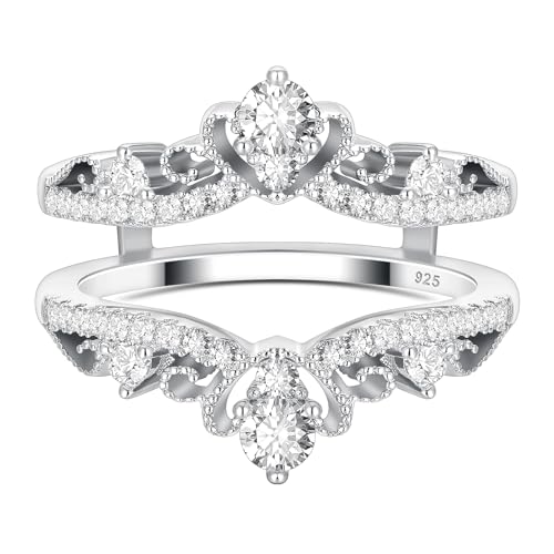 Wuziwen Vintage Crown Ring Enhancer for Engagement Rings Wrap Guard Wedding Band for Women 925 Sterling Silver CZ