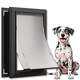 Aluminum Large Dog Door for Exterior Doors, Lockable Panel Included, Cutout Size 12.2''W x 18''H, Heavy Duty Magnetic Double Flap for Extreme Weather, Energy-Efficient, Easy to Assemble, Black (L)
