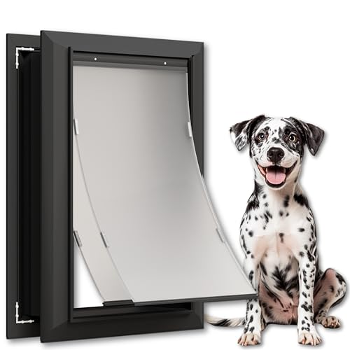Große Hundetür aus Aluminium für Außentüren, nicht für die Wand, Ausschnittgröße 31,8 cm B x 45,7 cm H, robuste magnetische Doppelklappe für extremes Wetter, energieeffizient, einfach zu montieren,
