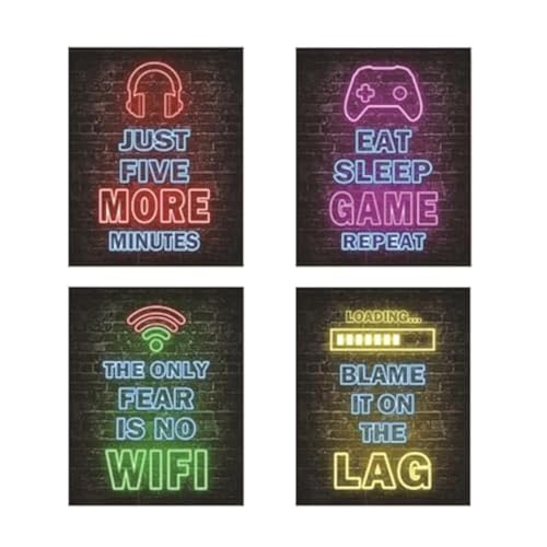 AIYONG Juego de 4 Pósters para Juegos, Cuadros Decorativos para Sala de Juegos, Imágenes para Jugadores, para Adolescentes, Niños, Niñas, Dormitorio, Sala de Juegos, Regalos Geniales
