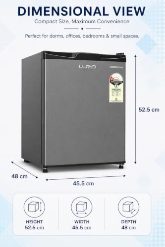 Image of Lloyd Mini Refrigerator with Freezer, 48 L, 1 Star, Direct Cool (Grey Metalic, GLDE061NMGCF)