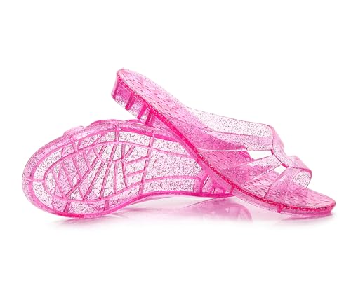 Image of Womens Jelly Shoes, White Jellies Sandals Glitter Clear Flats Slip On Summer Beach Slippers Transparent Closed Toe Soft Slide