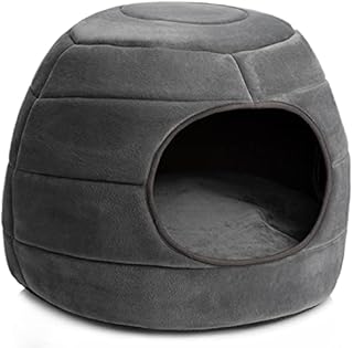Hollypet Cat Bed Small Dog Bed Coral Velvet 2-in-1 Foldable Pet Cave Bed Warm Puppy Bed Soft Pet Nest, Dark Gray, L(50*45cm)