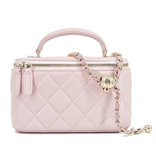 Image of M-ioi-M Small Genuine Leather Purse Quilted Crossbody Bag for Women, Mini Top-Handle Shoulder Handbag w /Gold Chain Strap