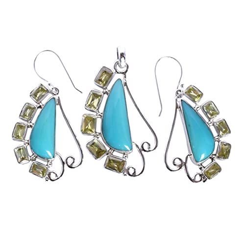 Juego de joyas de ágata azul y peridoto para mujer pendientes de plata 25x10mm