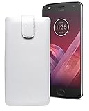 Original Favory Etui Tasche für Motorola Moto Z2 Force | Leder Etui Handytasche Ledertasche Schutzhülle Hülle Hülle Lasche mit Rückzugfunktion* in weiss