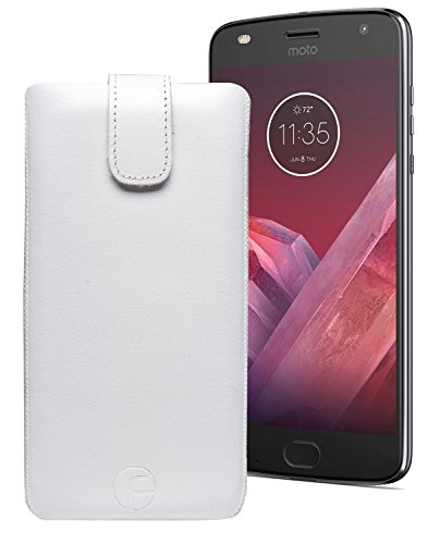 Original Favory Etui Tasche für Motorola Moto Z2 Force | Leder Etui Handytasche Ledertasche Schutzhülle Hülle Hülle Lasche mit Rückzugfunktion* in weiss
