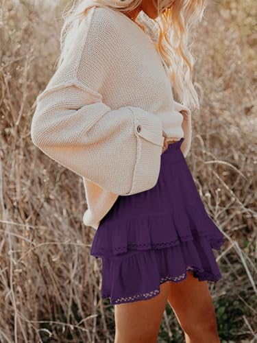 Image of Aoudery Flowy Shorts for Women Casual Boho Ruffle Tiered Skorts High Waist Mini Skirts Golf Tennis Crochet Shorts