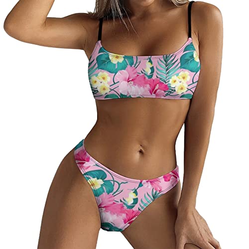 Bikinis Mujer Talla Grande Gordas Trajes de baño de Moda para Mujer, Bikini Informal de Cintura Alta, Top Corto, Trajes de baño de Dos Piezas, Trajes de baño de Cobertura Completa, Bikinis (Pink, M)