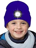 SPGOOD Wiederaufladbare mütze mit LED licht für Kinder, für Jungen und Mädchen, abnehmbare und waschbare warme beleuchtete mütze mit Lampe für den Winter im Freien(Blau)