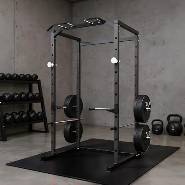 Power Cage, Squat Rack for Home Gym, 1100LB Capacity Power Rack with Pull-Up Bar, Adjustable Safety Bars, Strength Training for Home Gym