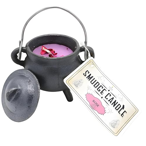 Reusable 4-Inch Cast Iron Cauldron Candle with Lid and Hanging Handle | Ritual & Aromatherapy Candle for Spell Casting, Smudging, Home Cleansing | Herb-Infused with Essential Oils (Rose)