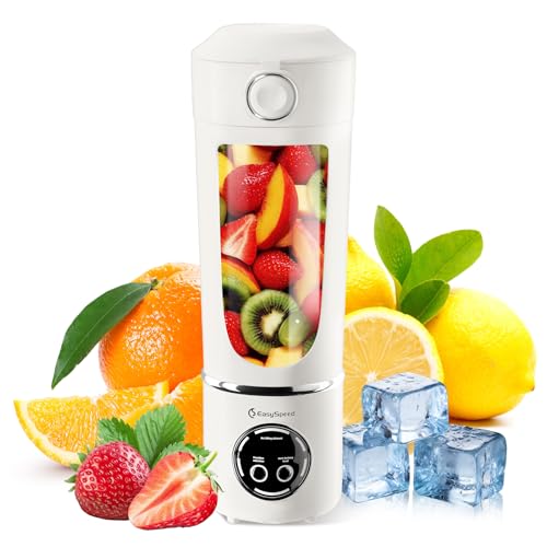 EasySpeed Portátil Batidora,700 ml Mini Licuadora Personal,1500 mAh Eléctric Tipo C por USB, 12 Cuchillas de Acero Inoxidable,4 Ajustes de velocidad,Para Viajes y Uso en La Oficina,Blanco