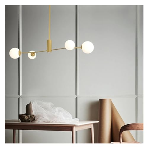 Lustre table à manger moderne LED, suspension de plafond boule de verre et dorée 110 cm