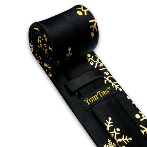 Image of YourTies Christmas Ties for Men Silk Gold Xmas Snowflake Necktie Pocket Square Cufflinks Party Holiday Festival New Year