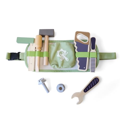 Image of Freniland Kids Tool Belt Set with Adjustable Strap - 6 Wooden Tools & Screw for Toddlers 3+ Pretend Play - Durable Educational Toy