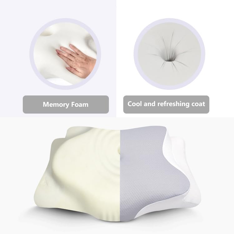 Miniatura 7 de Almohada cervical para aliviar el dolor de cuello, almohada de espuma viscoelástica para dormir de lado y espalda, apoyo avanzado y comodidad,