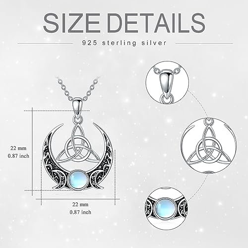 KQF Wiccan Pagan/Pentagram Moonstone Necklaces Sterling Silver Celtic Star Moon Pendant Necklace Amulet Witch Jewelery Talisman Gift for Women Men4