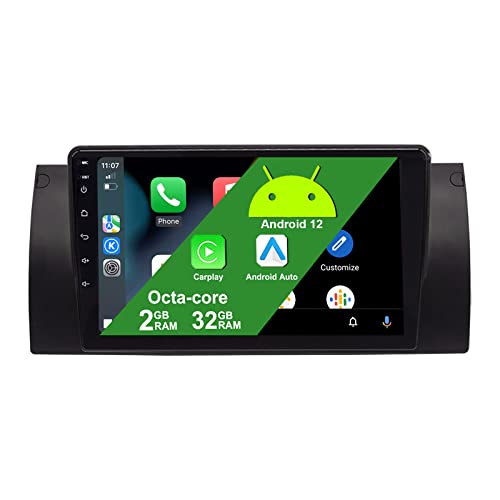 Android 12 Pantalla Compatible con BMW X5 E53 Radio E39 E53 M5 X5 1996-2007 con Carautoplay Android Auto Octa-Core CPU,Pantalla táctil IPS de 9 Pulgadas con Bluetooth 5.0 USB WiFi SWC DSP Dab,2+32G Cover
