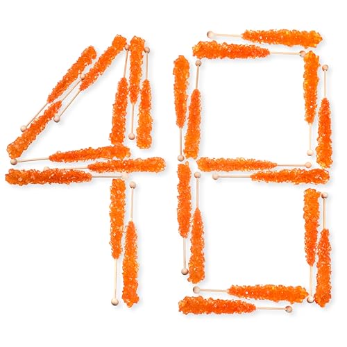 Extra Large Rock Candy Sticks: 48 Orange Rock Candy Sticks - Individually Wrapped for Party Favors, Candy Buffet, Showers, Receptions, Old Fashioned Espeez Bulk Candy on a Stick