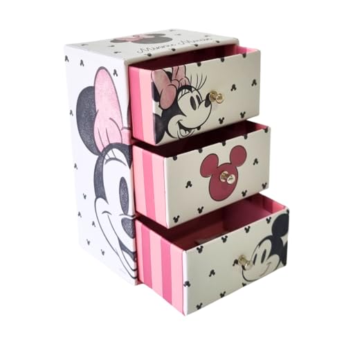 ARDITEX, Coffret Cadeau Femme Minnie Mouse avec 3 Tiroirs, Boîte à Bijoux Fille, Boîte Carton Parfaite pour Rangement Bijoux, Photos, Travaux Manuels,...