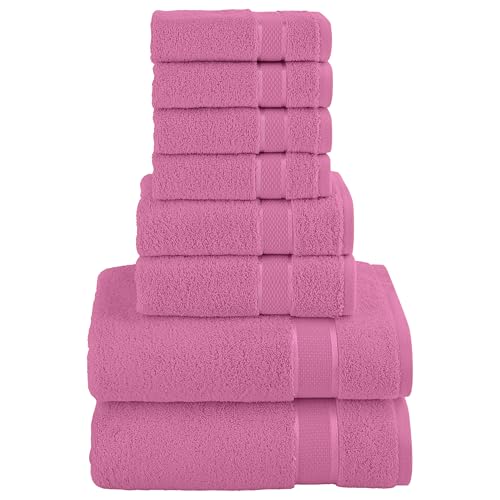 Image of Elegant Comfort Premium Cotton 8-Piece Towel Set, Includes 4 Washcloths, 2 Hand Towels and 2 Bath Towels, 100% Turkish Cotton - Highly Absorbent and Super Soft Towels for Bathroom, Light Pink