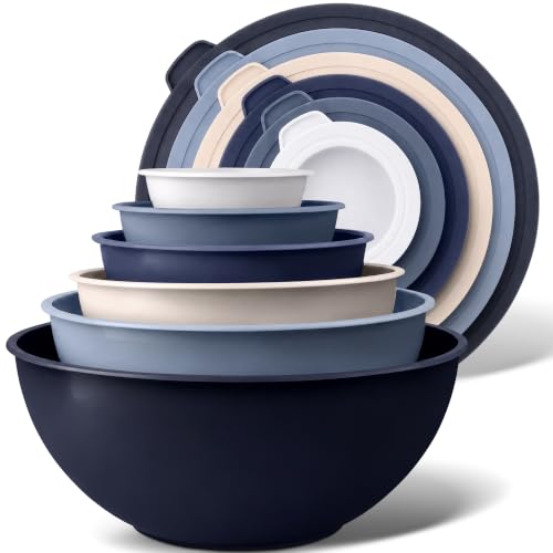 Image of Zulay Kitchen 12 Piece Plastic Mixing Bowls with Leak-Proof Lids Set - Microwave and Freezer Safe Kitchen Mixing Bowls for Preparing, Serving and Storing - Large Nesting Bowls (Navy Ombre)