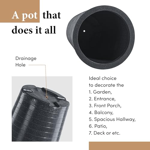 Image of Kuber Industries Rotomould Big Size Planter 23 Inch | Outdoor Indoor Flower Pot with Drain Hole for Balcony, Terrace, Garden, Office | Rib Tower - Grey