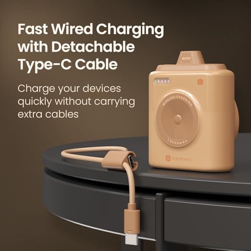 Image of Portronics Moji 10K Smallest Wireless 10000Mah Fast Charging Power Bank with Detachable USB Type-C Cable, Strong Magnet, 20W Wired Output, for iPhone 12 & Above, Android & All Qi Enabled Devices