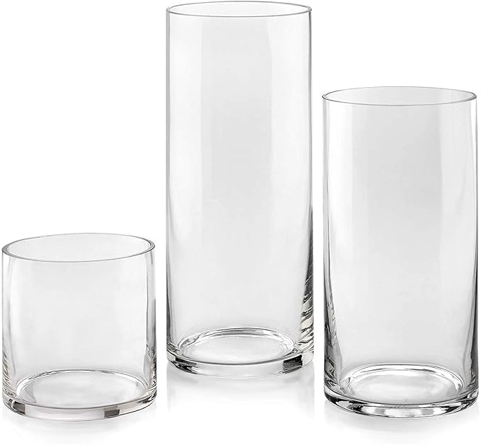 Set of 3 Clear Glass Cylinder Vases (4", 8", 12") – Multipurpose Flower Vase & Candle Holder for Floating Candles, Pillar Candles & Centerpieces | Home Décor, Weddings & Party Decoration |-image-47