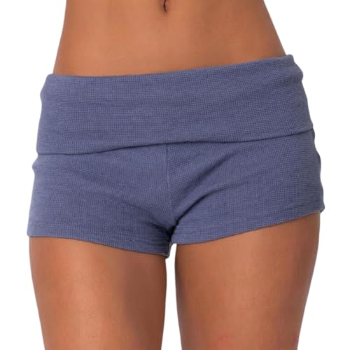 Image of Women Fold Over Mini Shorts Y2K Lounge Pajama Bottoms Low Rise Booty Shorts