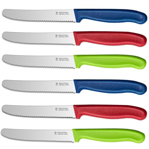 targzier Frühstücksmesser 6 Stück,Messerset zum Schneiden,Kunststoffgriff Bunt Brötchenmesser,Hochwertige Tafelmesser Wellenschliff,Edelstahl...