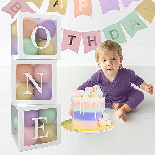 Décorations de 1er anniversaire pour filles et boîtes à ballons pastel avec lettres incluses