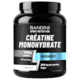 Bandini® Créatine Monohydrate Poudre 1 kg 100% Pure pour l‘Entraînement de Force | Creatine Micronisée 1kg Haut dosage Sport & Fitness | Pre Workout Puissant | 292 Portions | Micronized Vegan Powder