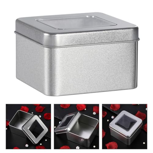 SUPVOX 2pcs Square Tinplate Candy Storage Boxes with Hinged Lid, 90x90x55mm Silver Matte Metal Containers for Wedding Candy Packing and Multipurpose Food Storage - Image 6