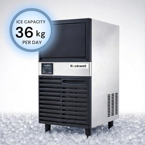 Image of ROCKWELL RICM36 Ice Cube Maker | 36 Kg /Day Ice Production | 15 Kg Storage | Stainless Steel Body | Commercial Ice Machine for Home, Cafe & Bar