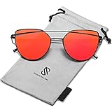 SOJOS Cat Eye Sunglasses for Women Fashion Designer Style Mirrored Lenses SJ1001 with Black/Red