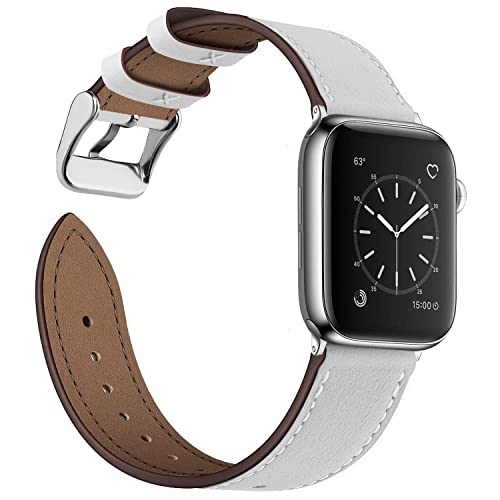 Fullmosa Compatible Apple Watch Band 44mm/45mm, Bracelet en Cuir Vintage pour Apple Watch Series SE/7/6/5/4, Nike+, iWatch Bracelet de Remplacement, Blanc + Argent Boucle 44mm/45mm Cover