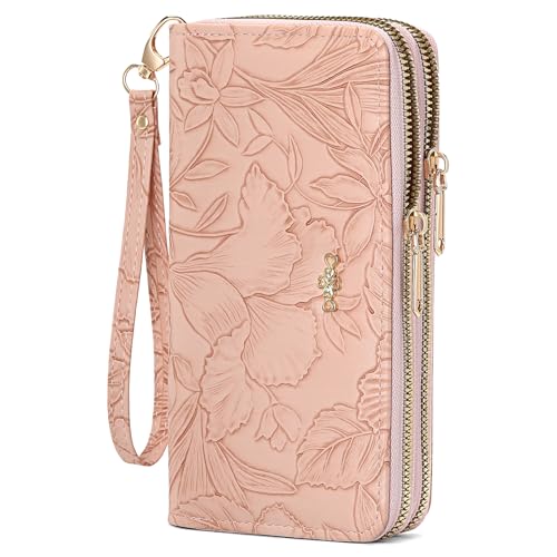 Image of RNIEGA Wallets for Women RFID Blocking Leather Women's Wallet Large Capacity Double Zip Wristlet Clutch | Credit Card Holder Ladies Phone Purse
