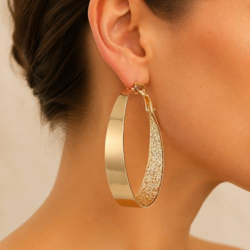 Image of Guess Large Oval Glitter Hoop Earrings